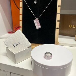 🔥🔥 Dior SET Pink and Silver Necklace and Ring Set number 2